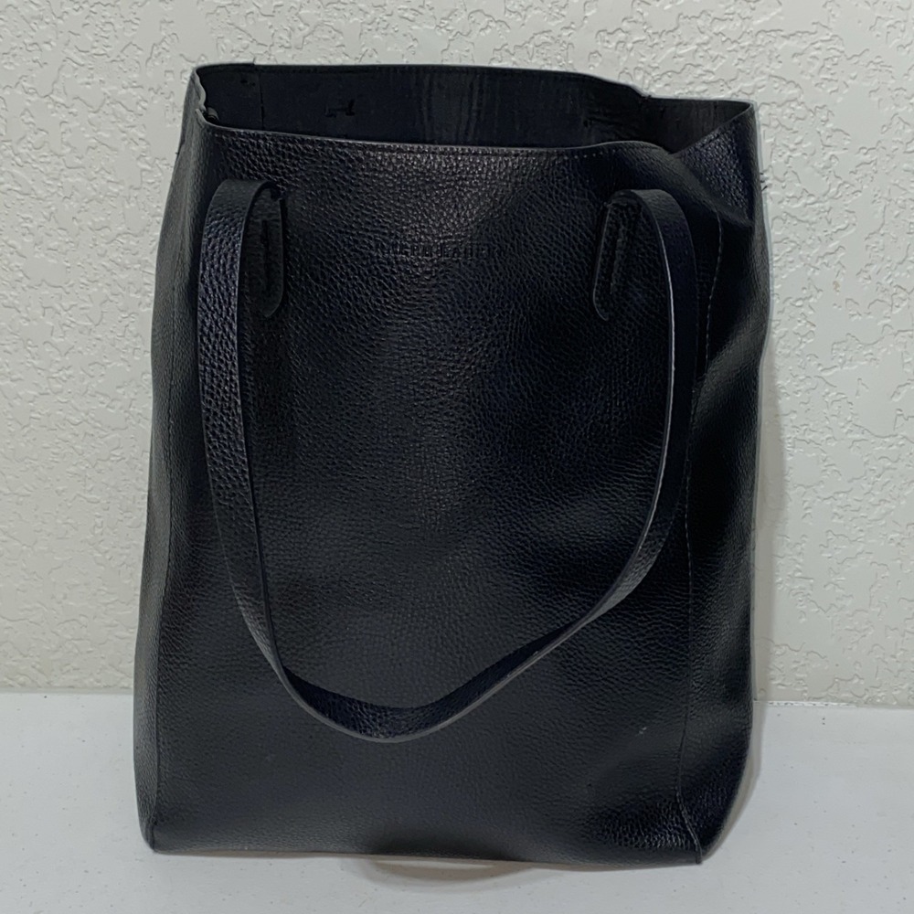 Ralph Lauren Fragrances Black Faux Leather Tote Bag Purse Handbag Pebbled 14x10"